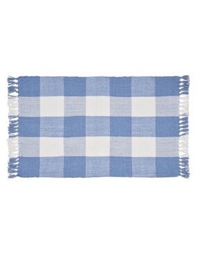 My Texas House Blue & White Gingham Fringe Layering Rug - Walmart